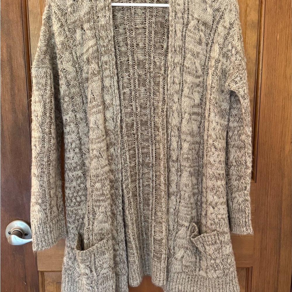 Cozy Casual Tan Cardigan Sweater with Open Front Design